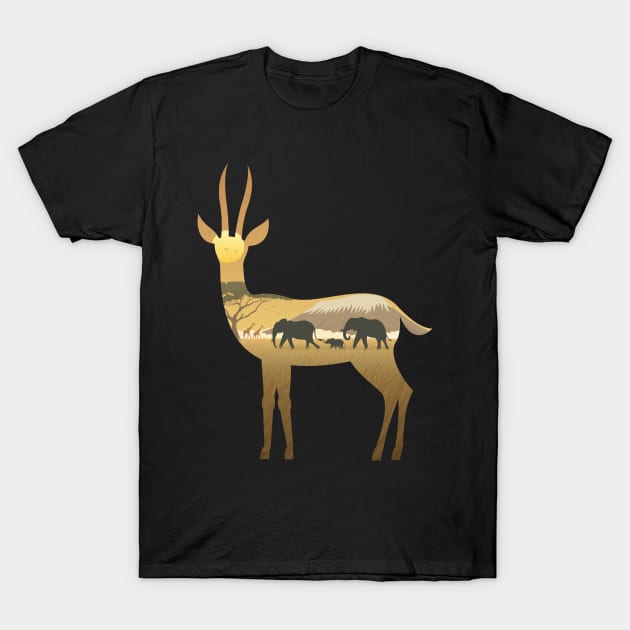 Gazelle Landscape T-Shirt by Malchev